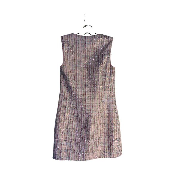 Endless Rose Pink Tweed Mini Dress With Sequins & Buttons Size M Sleeveless - Picture 3 of 16